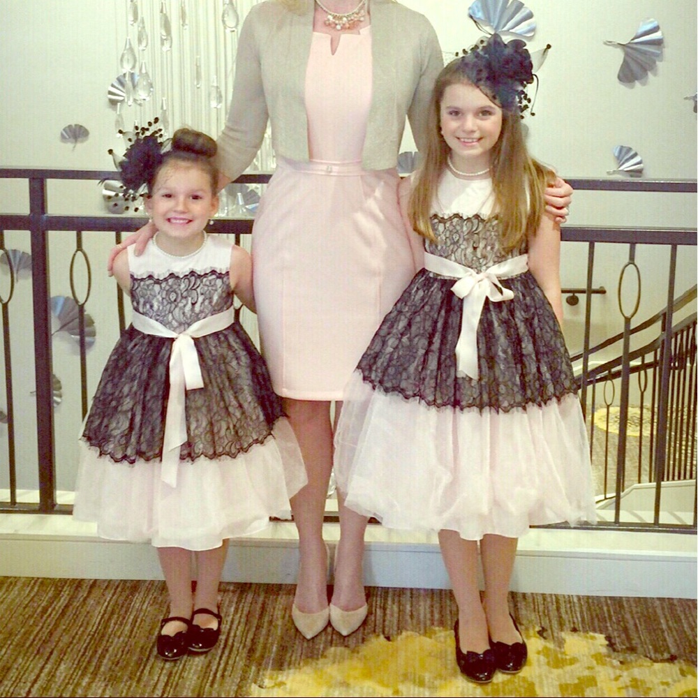 Girls size 10 pink & black dress with lace & tulle